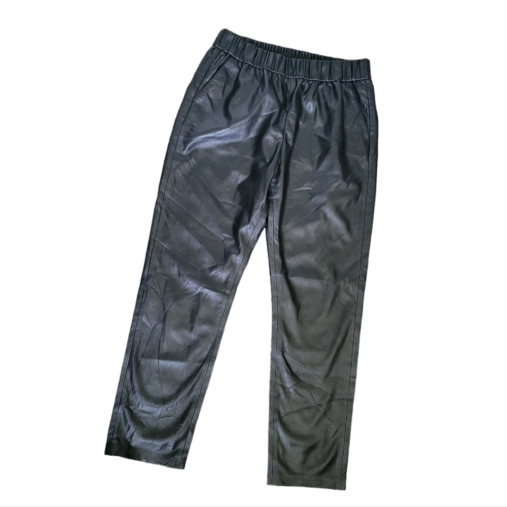 Anine Bing Colton Faux Leather Track Pants in Black